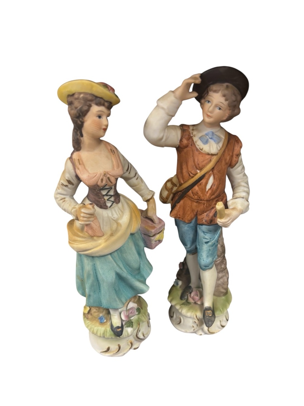 Vintage Porcelain Couple Figurines Colonial Victorian Courting Couple Decor Pair